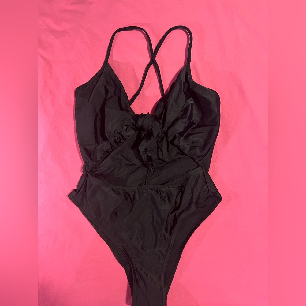 Black One-Piece Swimsuit, One Size, Open Back, Adjustable Chest/No brand
